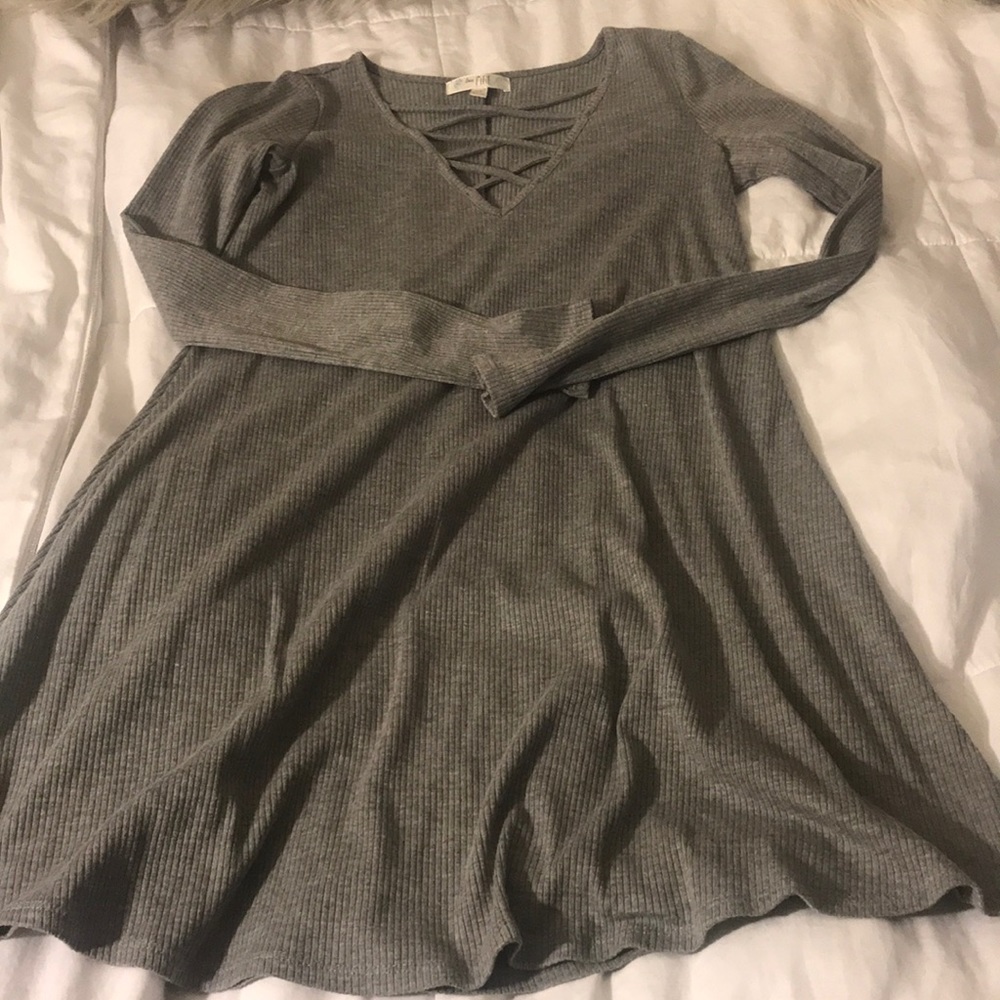 A-line Grey Cotton Dress